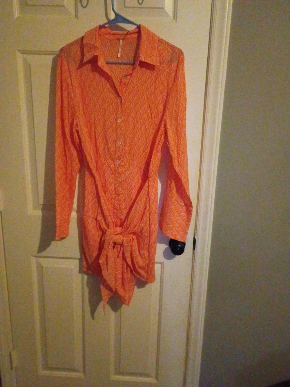 Free People Orange Tie-Front Mini Shirt Dress